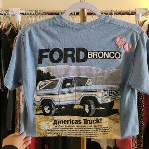 Graphic Tee Ford Powder Blue Crop Top Size Small